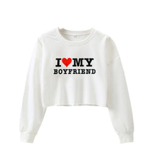 Load image into Gallery viewer, I Love My Boyfriend Crop Sweatshirt
